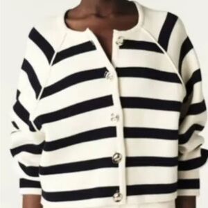 Ba&sh Navy and Cream Striped Women's Sweater size small